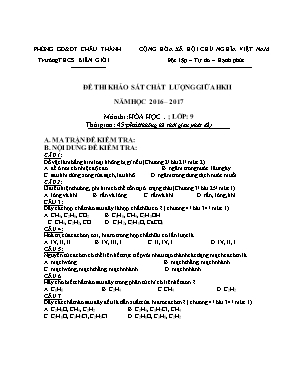 Đề thi khảo sát chất lượng giữa học kỳ I môn Hóa học Lớp 9 - Năm học 2016-2017 - Trường THCS Biên Giới (Có đáp án)